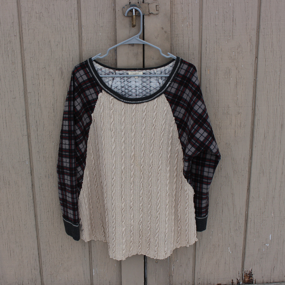 Plaid Crochet Knitted Sweater Shirt